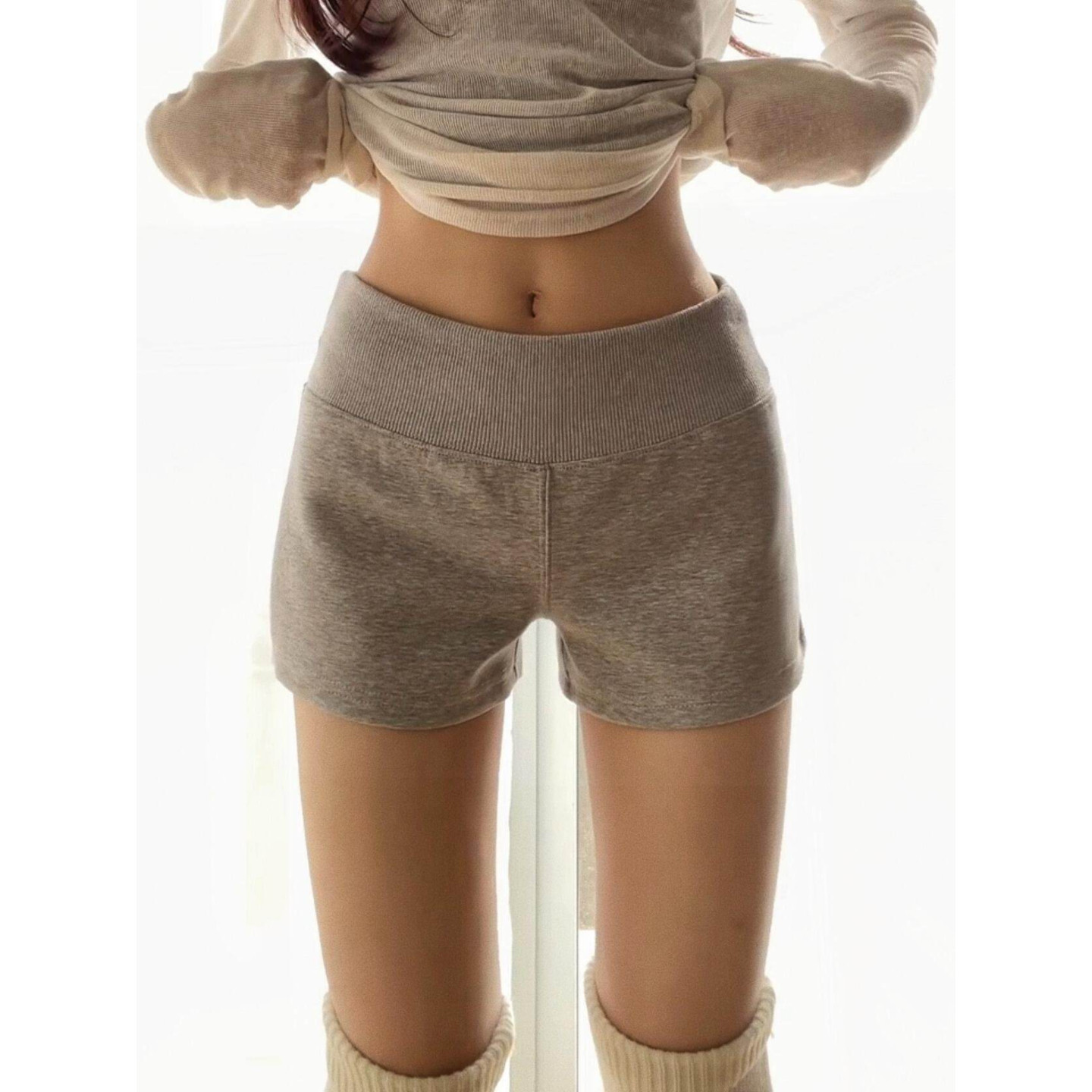 大码胖mm美式辣妹灰色运动休闲短裤女夏季高腰设计感紧身包臀热裤