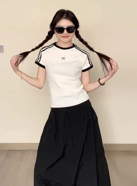 正肩白色短袖t恤女显瘦百搭