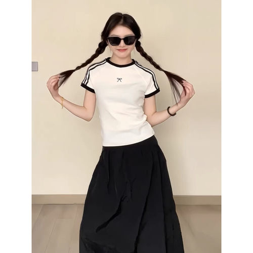 正肩白色短袖t恤女显瘦百搭