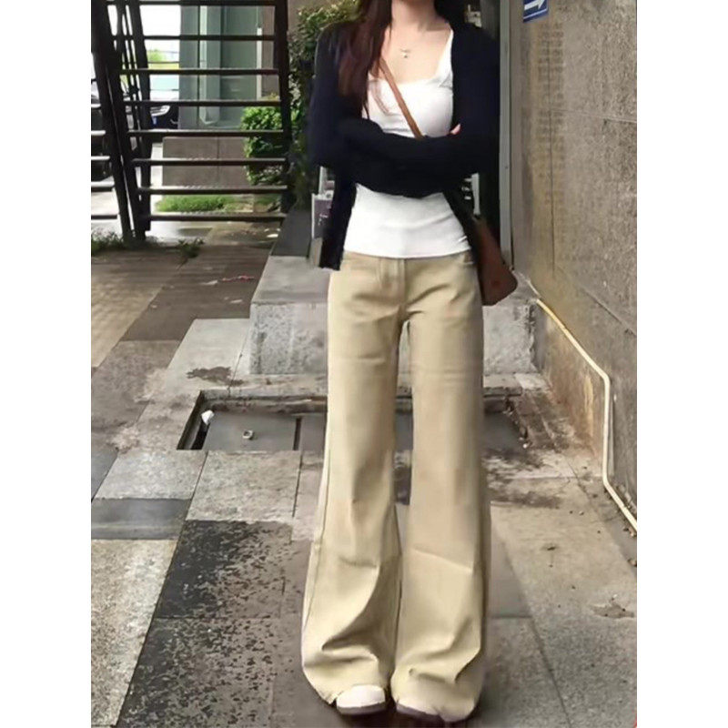 大码胖mm美式复古卡其色低腰微喇牛仔裤女春季宽松显瘦阔腿拖地裤,女装/女士精品,大码裤装,淘宝优惠券,粉丝福利购,淘宝优惠卷