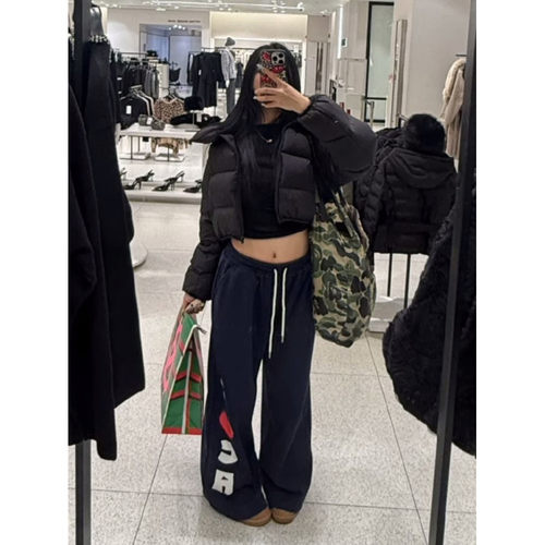大码爱心字母印花运动宽松卫裤女