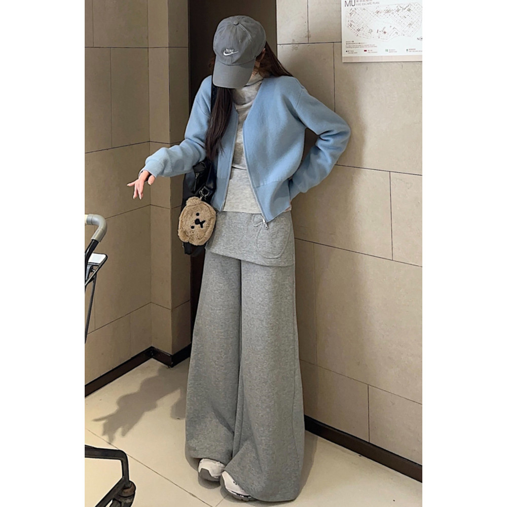 复古手套口袋假两件卫裤女休闲裤