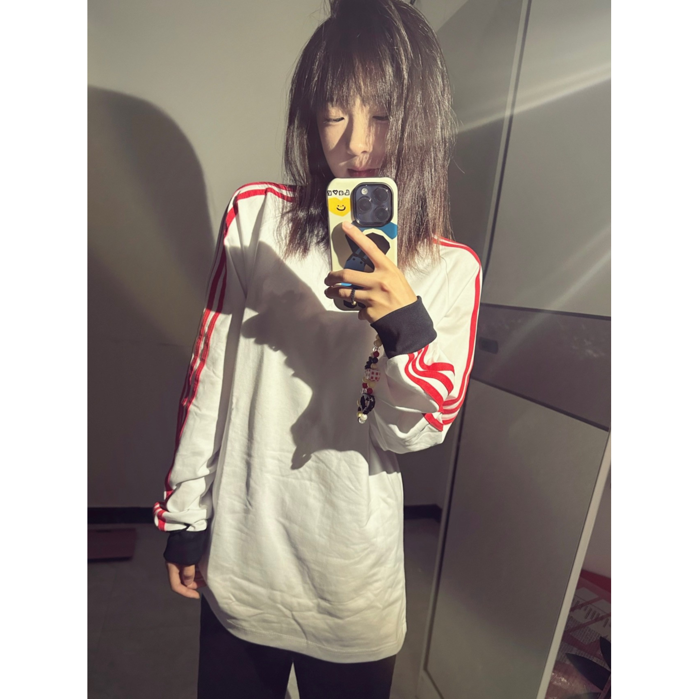 大码美式设计感撞色三条杠t恤女
