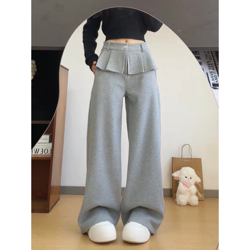 大码胖mm美式复古屁帘拼接假两件休闲裤女春季宽松显瘦垂感阔腿裤,女装/女士精品,大码裤装,淘宝优惠券,粉丝福利购,淘宝优惠卷