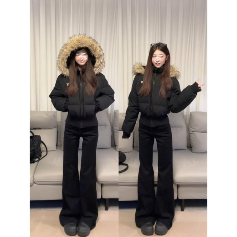 大码美式复古低腰微喇牛仔裤女