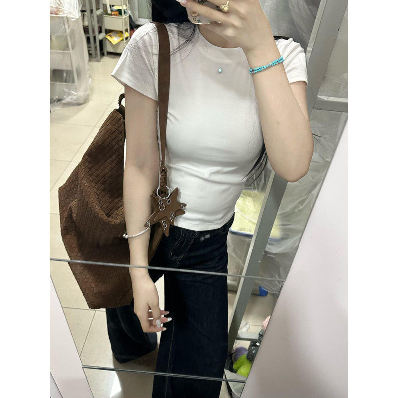 大码胖mm韩系白色正肩圆领短袖t恤女春秋季弹力修身短款内搭上衣,女装/女士精品,大码内搭,淘宝优惠券,粉丝福利购,淘宝优惠卷