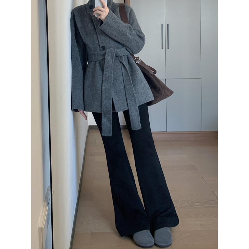 大码美式复古弹力微喇加绒牛仔裤