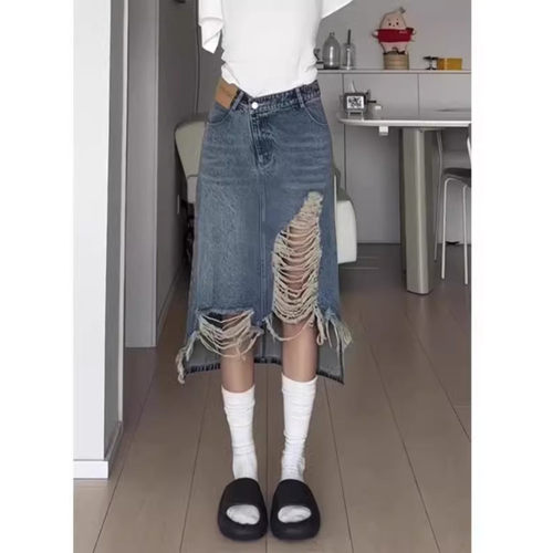 大码复古不规则牛仔半身裙女