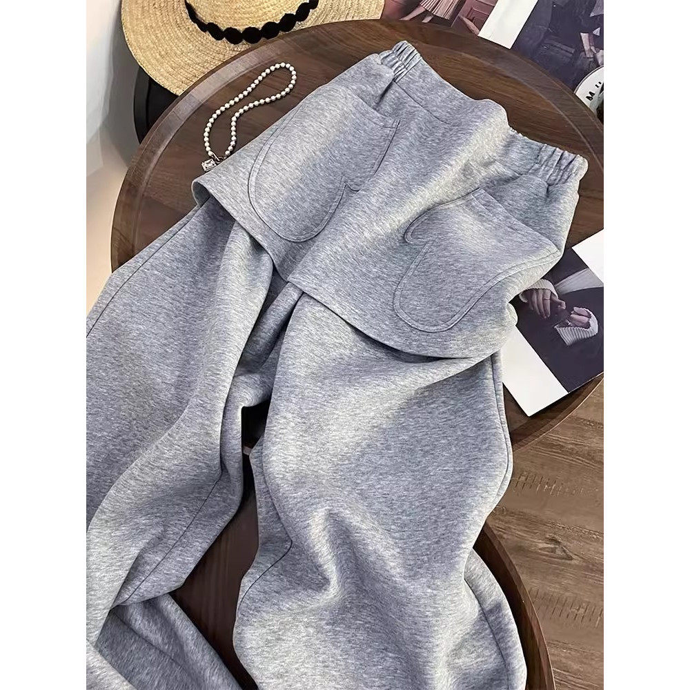 大码休闲假俩件拼接直筒裤女加绒