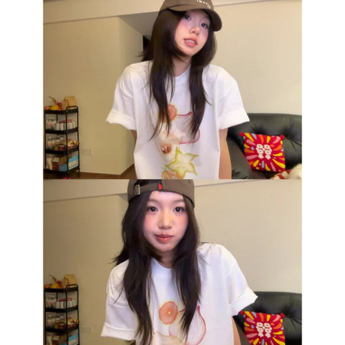 大码胖mm美式水果印花白色短袖t恤女夏季设计感宽松百搭休闲上衣 - 封面