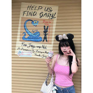 大码胖mm美式纯欲粉色波点吊带背心女夏季辣妹修身外穿无袖上衣潮