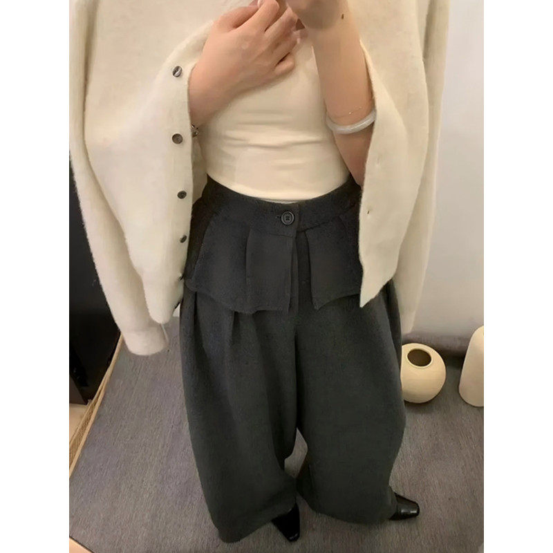 大码胖mm美式复古花边屁帘休闲阔腿裤女秋冬设计感宽松垂感拖地裤,女装/女士精品,大码裤装,淘宝优惠券,粉丝福利购,淘宝优惠卷