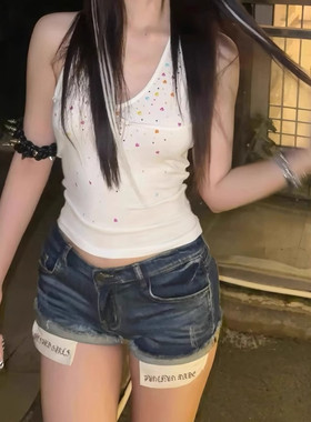 大码美式字母印花低腰牛仔短裤女