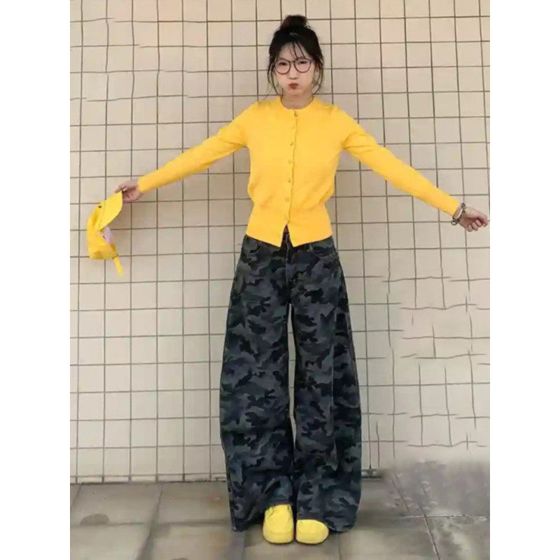 大码胖mm美式高街复古迷彩工装牛仔裤女春季设计感高腰显瘦阔腿裤,女装/女士精品,大码裤装,淘宝优惠券,粉丝福利购,淘宝优惠卷