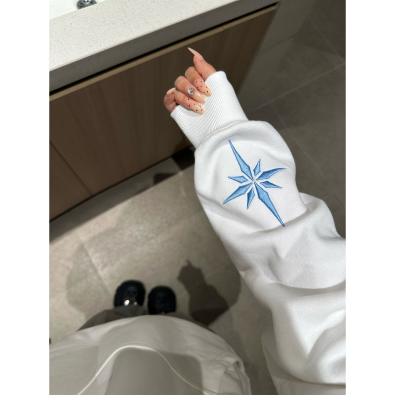 大码美式高街北极星刺绣加绒卫衣