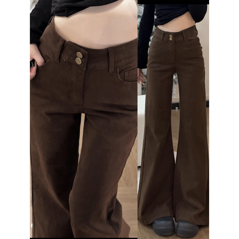 大码胖mm美式复古高腰微喇牛仔裤