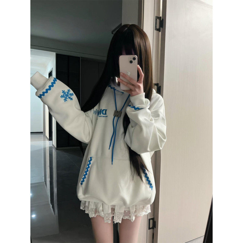 大码胖mm美式复古刺绣设计加绒连帽卫衣女秋冬宽松慵懒风百搭上衣,女装/女士精品,大码内搭,淘宝优惠券,粉丝福利购,淘宝优惠卷