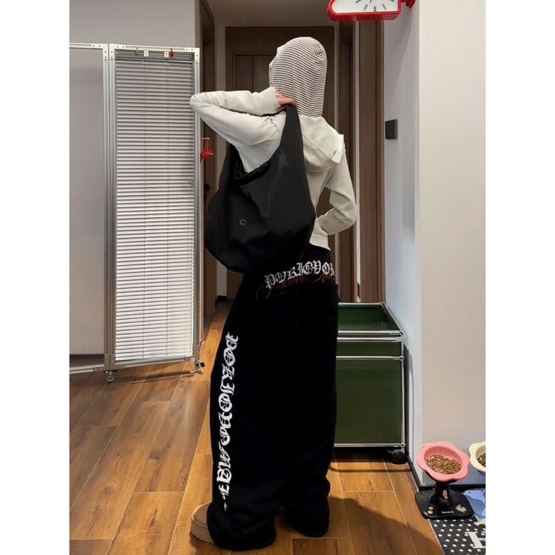 大码美式哥特风字母黑色休闲卫裤