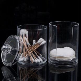 美甲圆形棉片盒日式风收纳美甲巾收纳盒 圆形卸妆棉棉签两层圆状