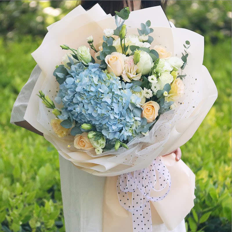 绣球红蓝玫瑰蓝色妖姬鲜花速递宜昌市猇亭区夷陵区同城花店送上门