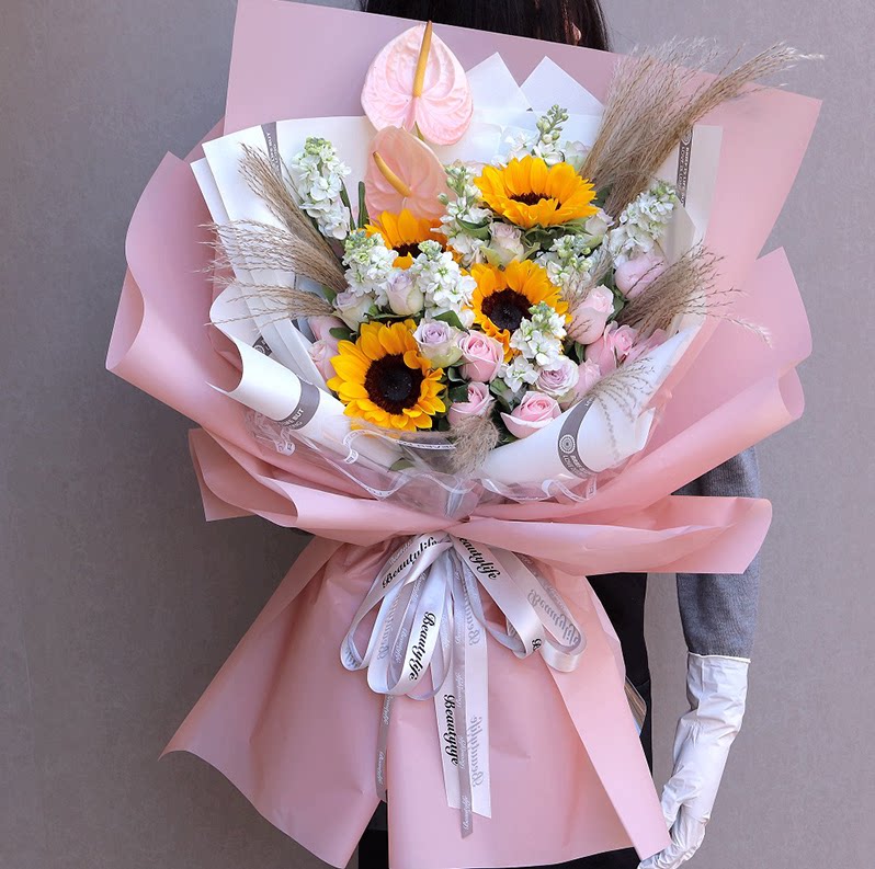 长沙市天心区开福区父亲节向日葵香槟玫瑰鲜花速递同城花店送上门