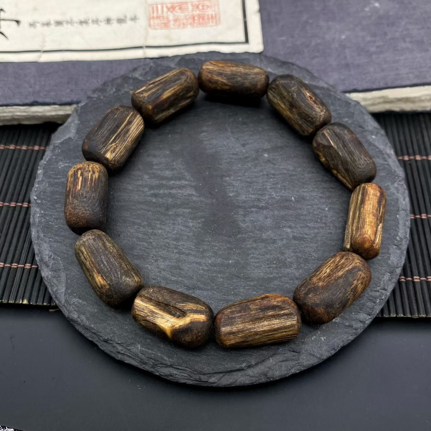 天然高油沉香老料树心油手串芽庄瘤疤随形满油手链手把单圈原创款
