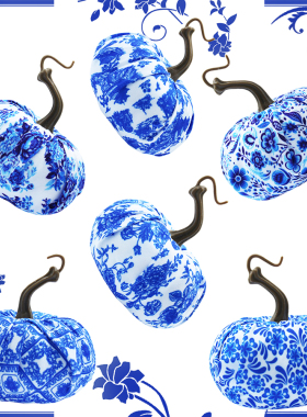 青花瓷包布南瓜摆饰装饰品，增添节日派对氛围感，适合多种节日