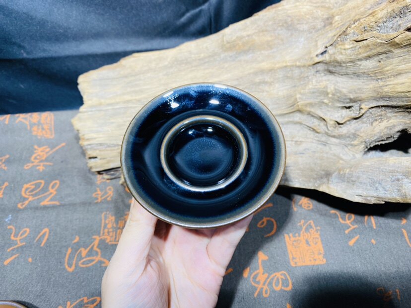 建阳建盏茶杯乌金兔豪杯垫杯拖小号茶盏主人杯待客杯通用款铁胎