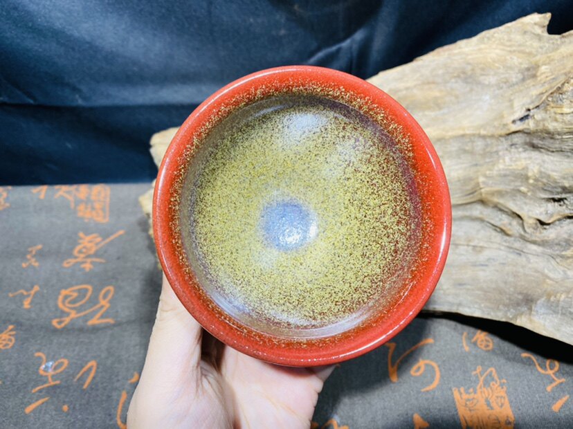 建阳建盏茶杯牛血红花月夜茶末束口杯斗笠杯主人杯待客杯品茗杯