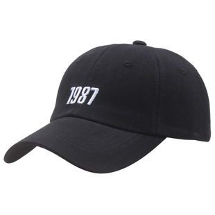 ins帽子女秋冬韩版刺绣黑色鸭舌帽女春夏季软顶棒球帽男1987帽子