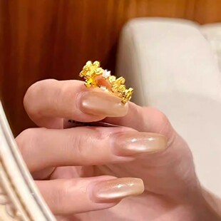 古法18k黄金色鸢尾花戒指女镶嵌点钻时尚个性小众设计高级感指环