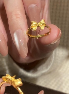 新款中国风金色竹节蝴蝶结女戒子