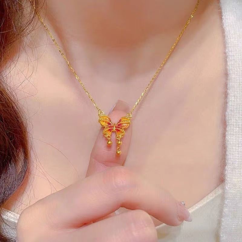 18K黄金色超仙缤纷蝶梦项链女轻奢高级感锁骨链甜美气质宫廷颈链