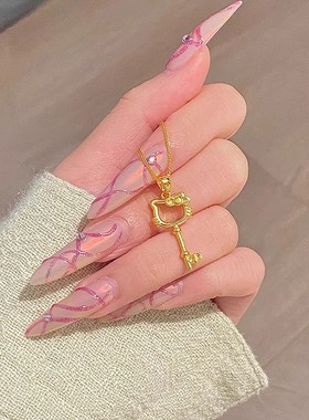 新款黄金色复古猫吊坠项链女猫咪钥匙挂坠可爱猫头锁骨链轻奢百搭