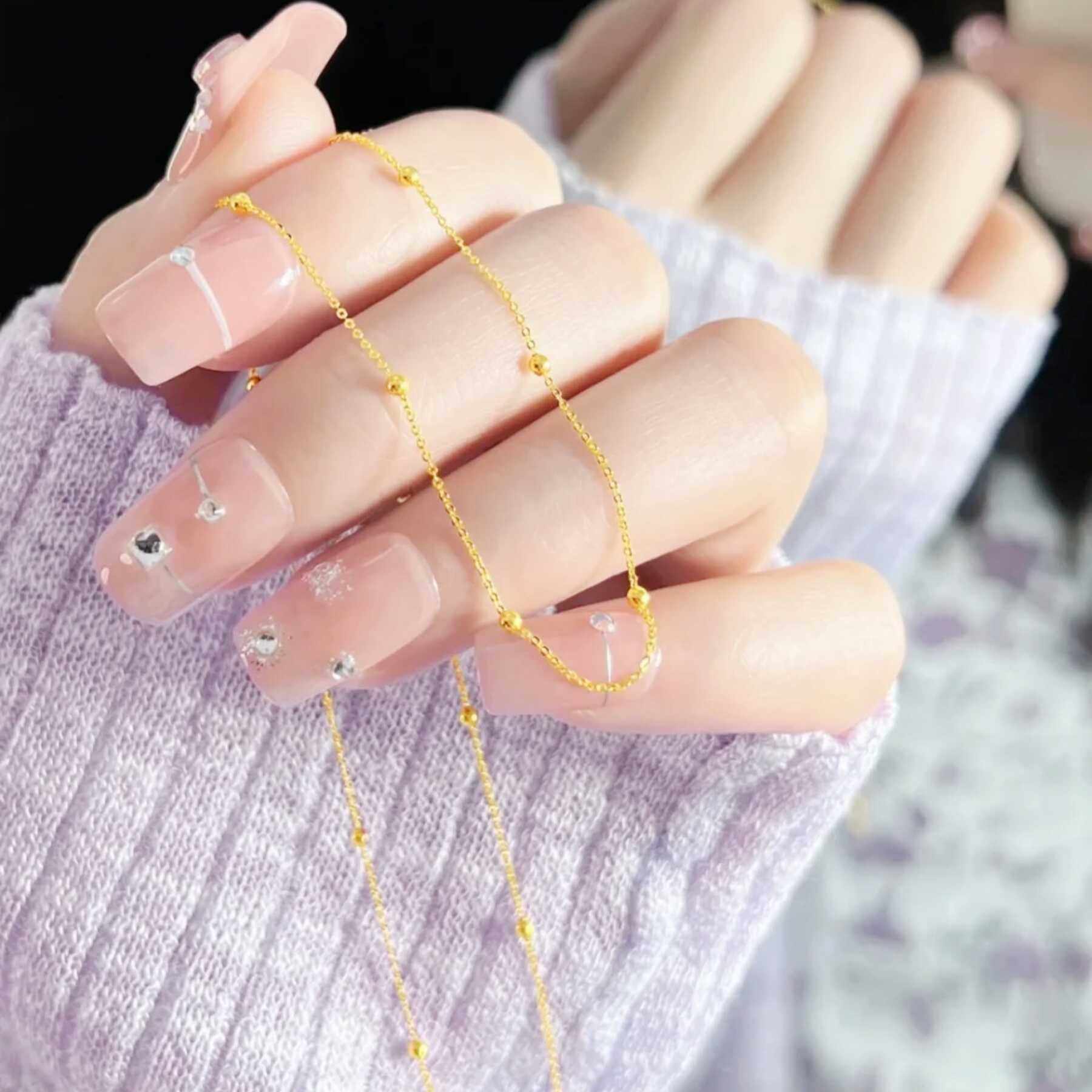 小金珠素链蛇骨链女久不掉色18K黄金色项链金链子锁骨链首饰颈链