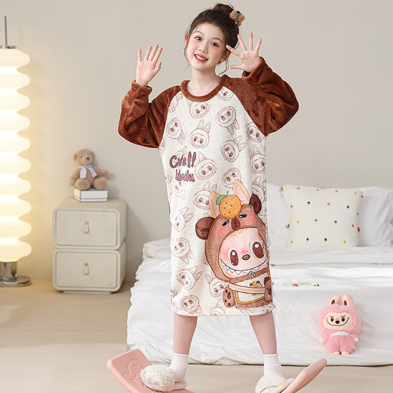 拉布布法兰绒卡通睡裙