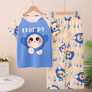 儿童睡衣男童夏季薄款短袖长裤卡通蛋仔派对可爱套装男宝宝家居服
