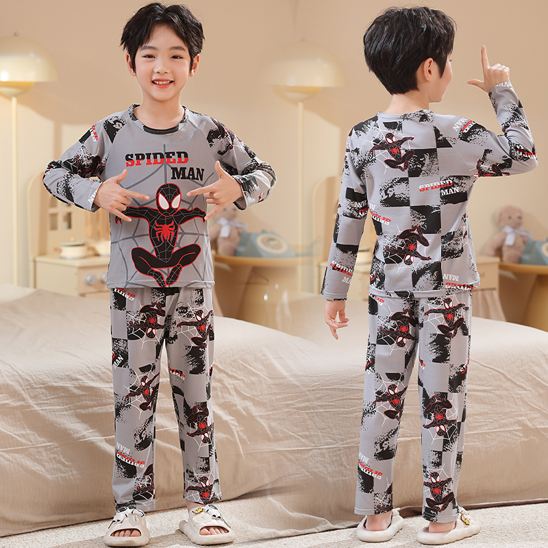 儿童睡衣春秋长袖薄款宝宝卡通圆领空调服套装可爱男童小孩家居服