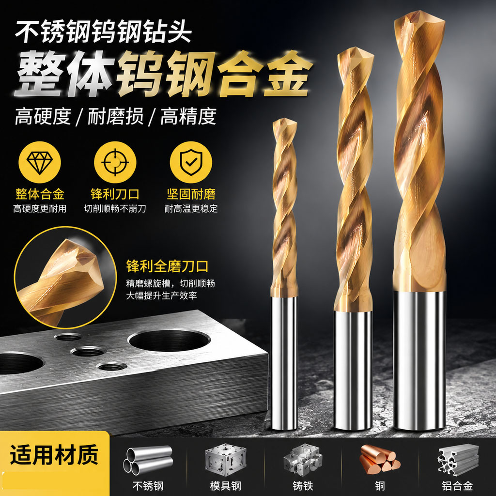 钨钢涂层不锈钢专用直柄钻头