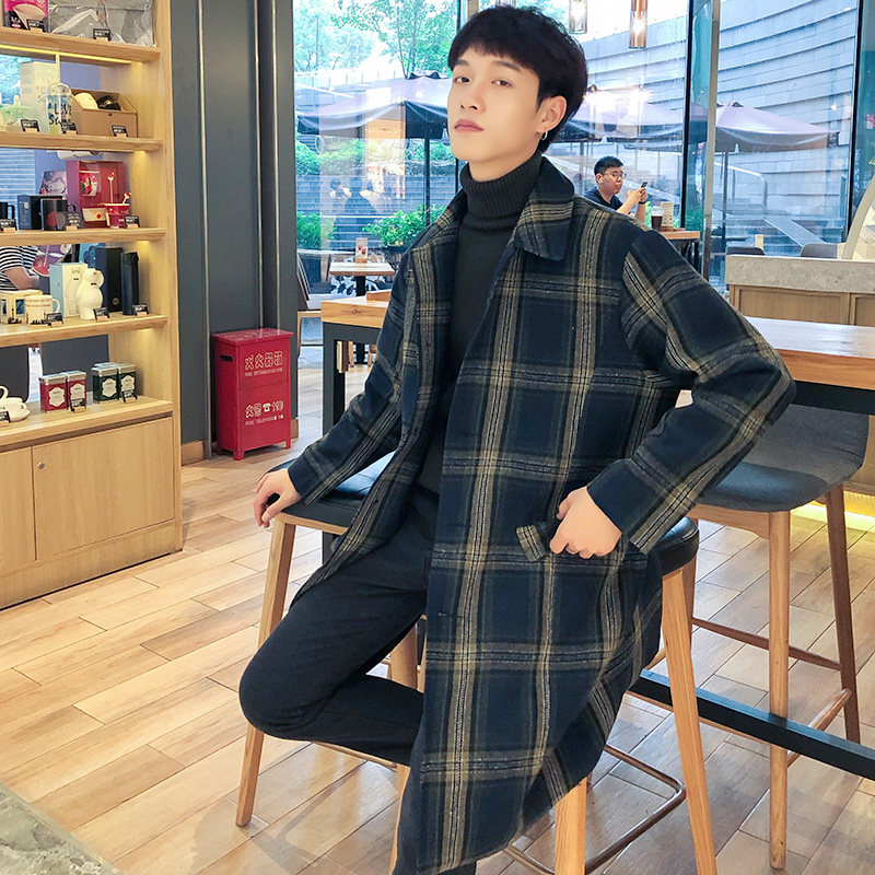 秋冬季毛呢大衣男中長款韓版修身呢子風衣潮流英倫風格子學生外套在類目 男裝, 毛呢大衣中 - 來自Buy2taobao.com提供專業的淘寶代購服務