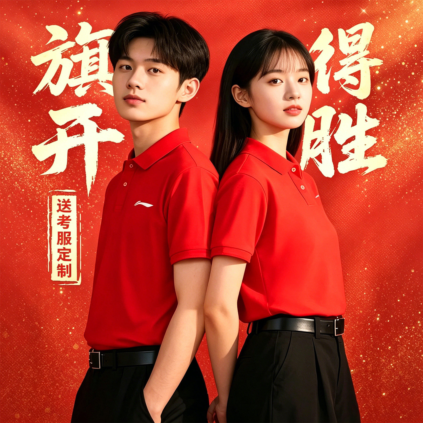 李宁红色POLO男女老师妈妈速干衣短袖高考家长送考服金榜题名定制
