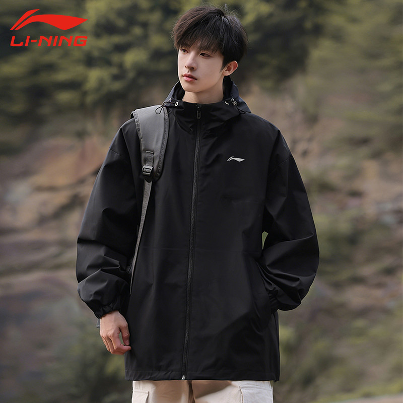 李宁冲锋外套男士2026春秋季新款上衣连帽休闲立领风衣夹克运动服
