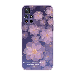 紫月光花适用于红米note11手机壳11pro小清新note10pro花朵note9新款9pro个性女note8时尚硅胶挂绳软壳