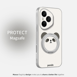 圆脸熊猫适用荣耀400Pro手机壳荣耀500新款卡通荣耀300高级300pro磁吸支架荣耀200皮纹荣耀90全包防摔保护套