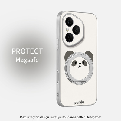 圆脸熊猫适用荣耀400Pro手机壳400新款卡通honor荣耀300高级300pro磁吸支架荣耀200皮纹荣耀90全包防摔保护套