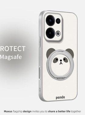 圆脸熊猫适用opporeno13手机壳Reno15新款卡通reno12男女款高级感磁吸支架reno11pro皮纹全包防摔保护套