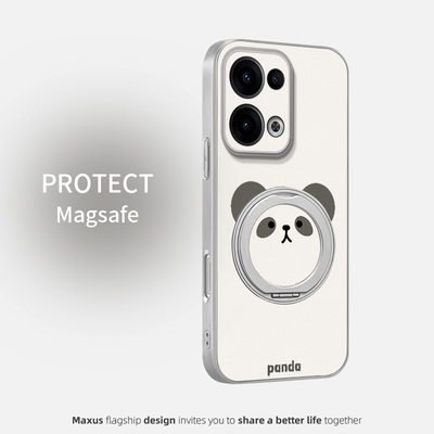 圆脸熊猫适用opporeno13手机壳Reno15新款卡通reno12男女款高级感磁吸支架reno11pro皮纹全包防摔保护套