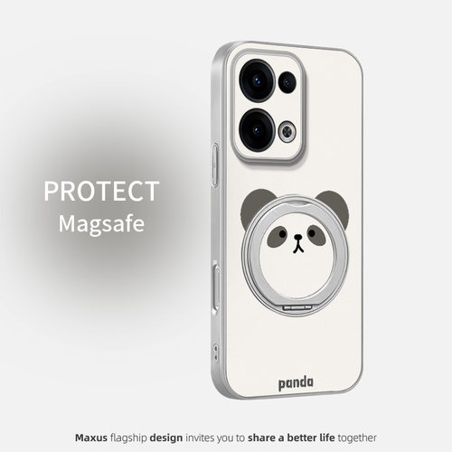 圆脸熊猫适用opporeno13手机壳Reno15新款卡通reno12男女款高级感磁吸支架reno11pro皮纹全包防摔保护套