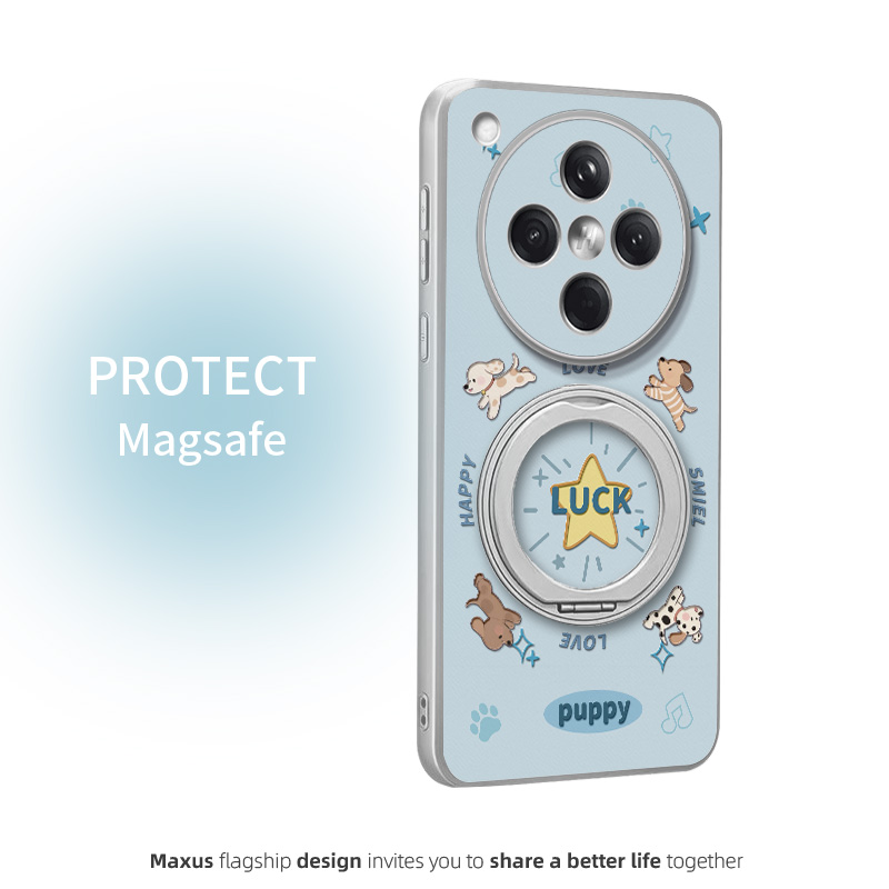 奔跑小狗适用OPPOFindX8手机壳新款FindX9pro卡通FindX9高级X8Ultra磁吸支架FindX8Pro皮纹全包防摔壳