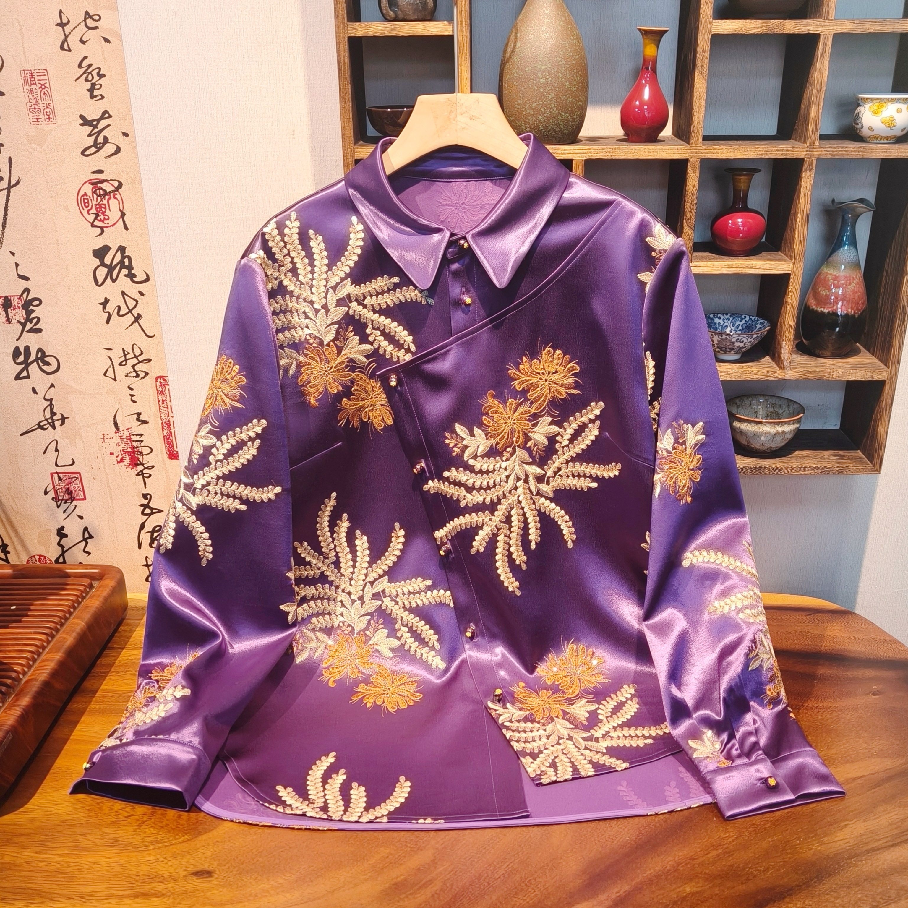 2026春季新款国风重工刺绣衬衫女新中式长袖衬衣时尚宽松大码上衣